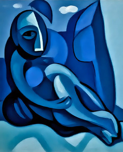 Abstract Blue Figure in Contemplation