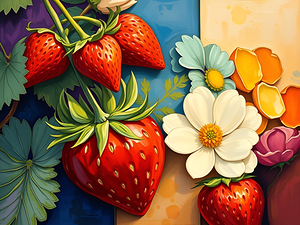 Vibrant Strawberries and Flowers  1
