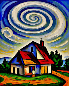 Whimsical Swirl Above Countryside House