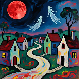 Ghostly Night Over Quaint Village