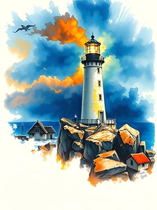 Lighthouse Under Dramatic Sky