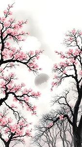 Cherry Blossoms Under a Cloudy Sky