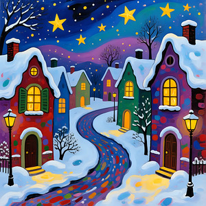 Starry Winter Village Scene