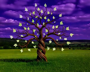 Twisted Tree Under Purple Sky