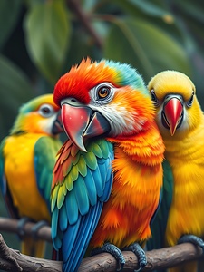 Vibrant Parrots Perched Together