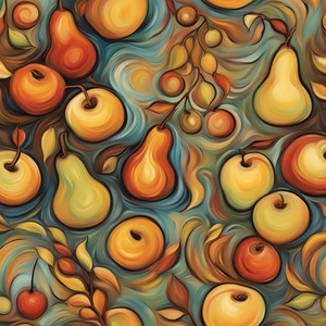 Vibrant Fruits in Swirling Patterns