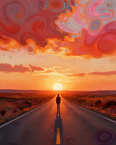 Solitary Journey into the Sunset