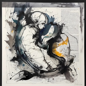 Contemplative Figure Amidst Abstract Chaos