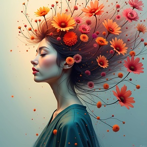 Woman with Blossoming Floral Hair