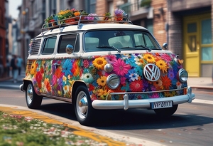 VW Bus with Flower Decal
