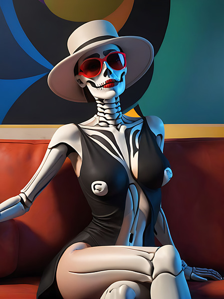 Skeletal Serenade A Hauntingly Elegant Portrait Print