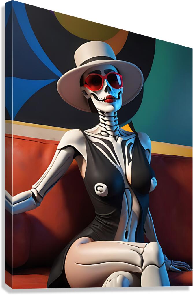 Skeletal Serenade A Hauntingly Elegant Portrait Canvas Print
