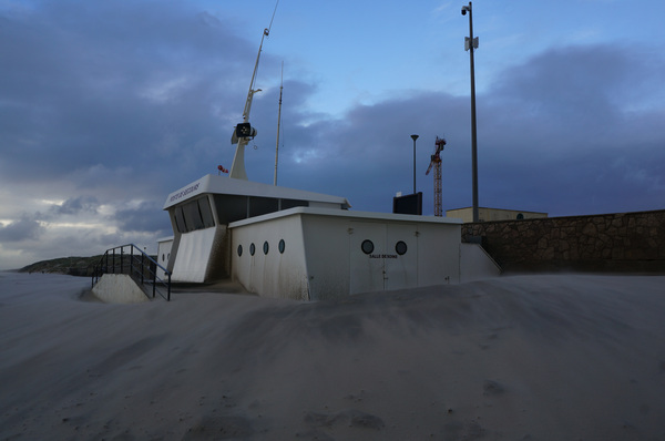 Lifeguards station in sand Print