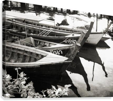 Thai Boats in Black and White  Canvas Print