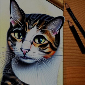 Realistic Drawing of Cat on Canvas