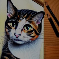 Realistic Drawing of Cat on Canvas