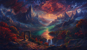 Mystical Fantasy Landscape with Dramatic Mountain