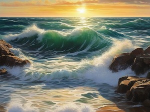 Raging sea at sunrise