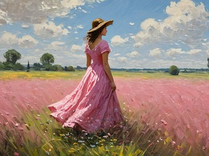 Girl walking in a meadow of flowers