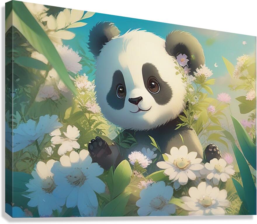 An animestyle digital illustration a baby panda 6 Canvas Print
