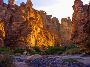 Rock cliffs and valley, near Tabuk; Saudi Arabia
