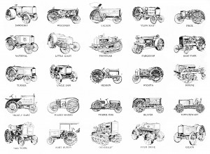Historic tractor illustrations with labels from early 20th century.