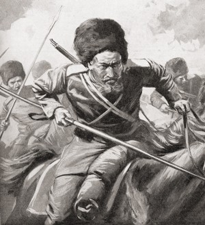 Russian Cossacks during WWI.  From The War Illustrated Album Deluxe, published 1915.