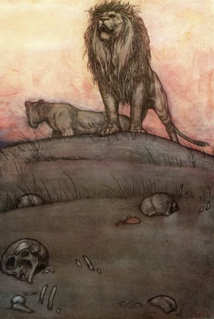 Illustration  by W. Heath Robinson to the poem The Song of the Dead, by Rudyard Kipling.  From A Song of the English, published c.1914