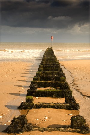 Jetty On Beach, Yorkshire, England