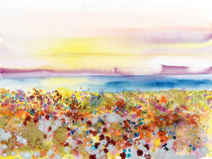Field Of Joy, Abstract Landscape Of Bejeweled Field Of Flowers (Watercolor Painting).