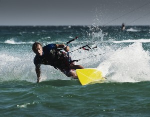A Man Kitesurfing; Tarifa, Cadiz, Andalusia, Spain