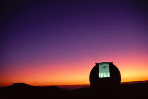 Hawaii, Big Island, Mauna Kea, Keck Observatory Open Dome, Twilight, Dramatic Sky A44E