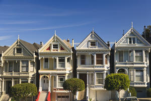 Victorian Style Homes Near Alamo Square; San Francisco California United States Of America