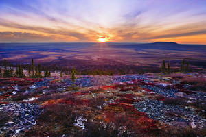 Fall Colours And Sunset Along Dempster Highway, Yukon
