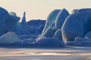 Scenic Of Large Blue Iceberg Formations Of Sheridan Glacier, Chugach Mountains Near Cordova, Southcentral Alaska, Winter