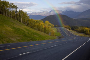 Rainbow Over Glenn Highway In Matanuska Valley During Autumn In Southcentral Alaska