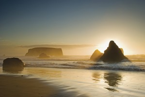 Sunset behind offshore rocks;Bandon oregon united states of america