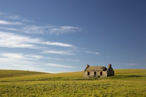 An abandoned farm building alone in the middle of a field;Dumfries and galloway scotland