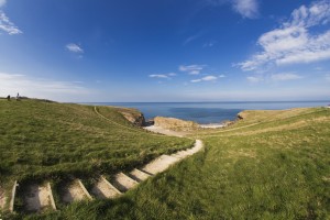 Steps Leading Over The Grassy Slope To The Water's Edge; South Shields, Tyne And Wear, England