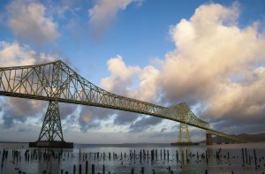 The Astoria-Megler Bridge, US Highway 101, spans the Columbia River at Astoria; Astoria, Oregon, United States of America