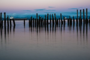 Dusk settles over the Columbia River; Astoria, Oregon, United States of America