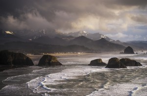Winter weather comes to the Oregon coast; Cannon Beach, Oregon, United States of America