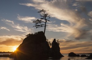 Sunset over the Three Graces near Garibaldi; Oregon, United States of America