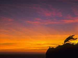 The sky lights up at dusk at Ecola State Park; Cannon Beach, Oregon, United States of America