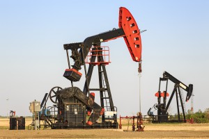 Oil well pump jacks at Bakken Oil Field near Estevan; Saskatchewan, Canada
