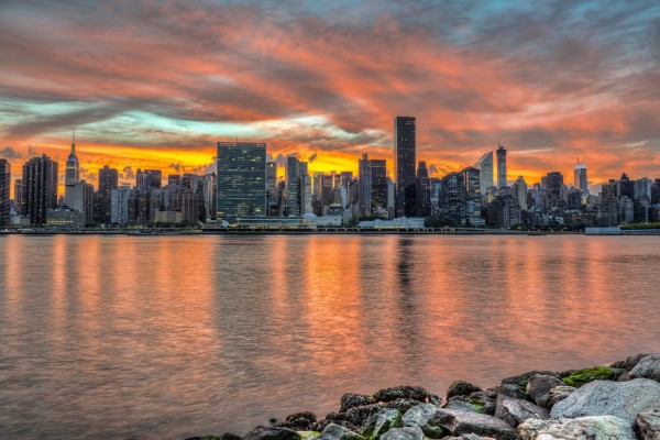 Sunset over Manhattan, Gantry Plaza; Long Island City, New York, United States of America by PacificStock