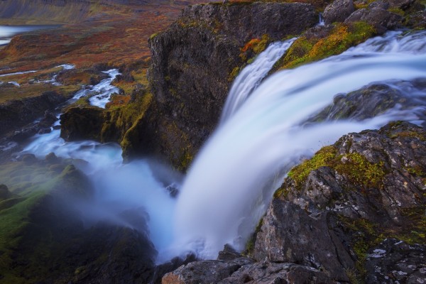 A large waterfall that is part of the Dynjand waterfall on the Westfjords; Iceland by PacificStock
