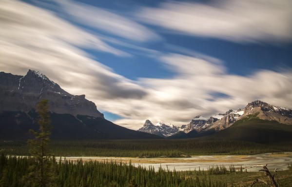 Long exposure near Saskatchewan River Crossing, Jasper National Park; Alberta, Canada by PacificStock