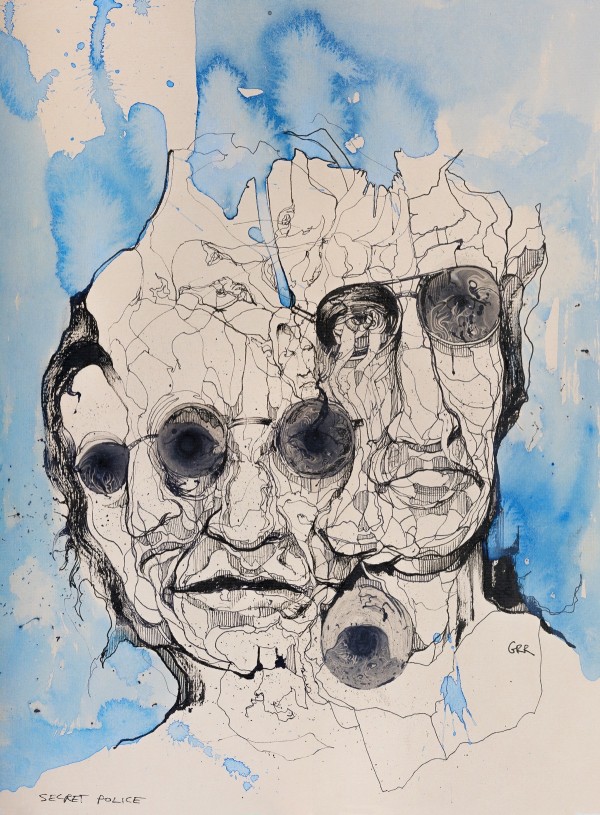 Illustration of a composite of men's faces  Print