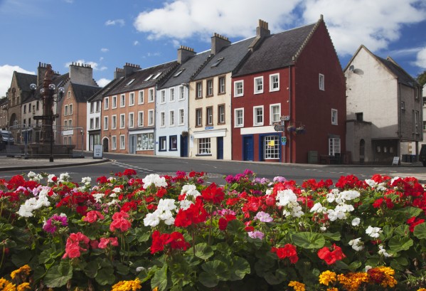 Flowers Along A Street In A Residential Area; Jedburgh, Scottish Borders, Scotland by PacificStock